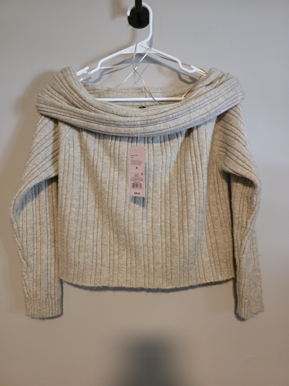 wild fable Cream Ribbed Off-the-Shoulder Sweater NWT